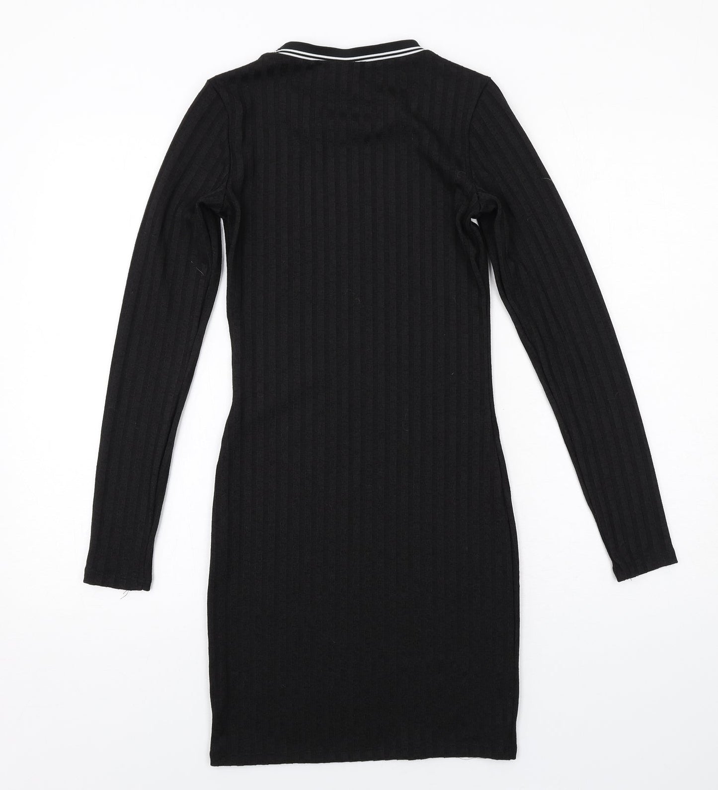H&M Womens Black Polyester Mini Size 6 Round Neck Pullover - Ribbed