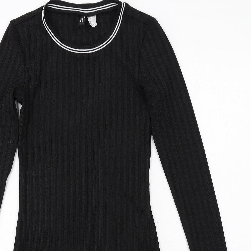 H&M Womens Black Polyester Mini Size 6 Round Neck Pullover - Ribbed