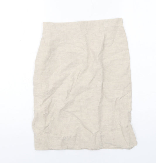 Daniel D Womens Beige Linen A-Line Skirt Size 12 Zip