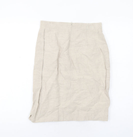 Daniel D Womens Beige Linen A-Line Skirt Size 12 Zip