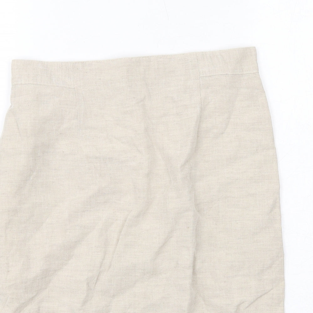 Daniel D Womens Beige Linen A-Line Skirt Size 12 Zip