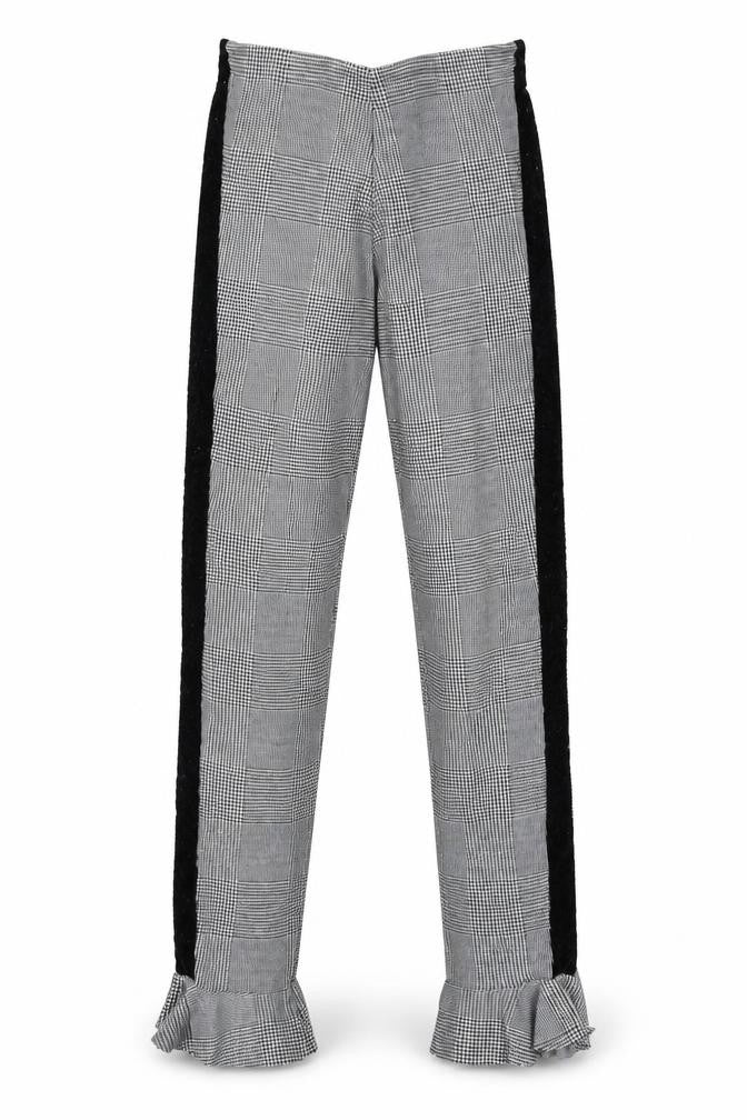 Front view of ASOS women’s grey plaid polyester trousers, size UK 4, regular