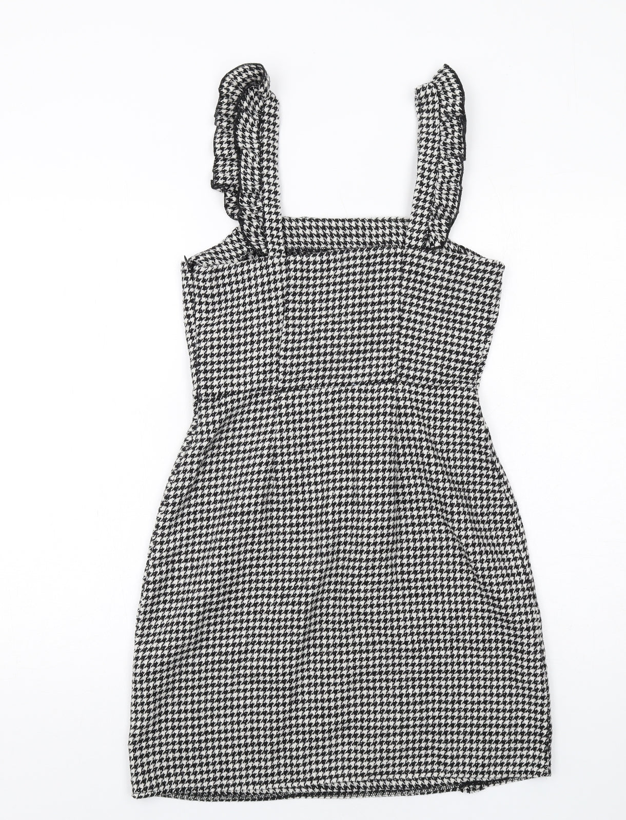 New Look Womens Black Geometric Polyester Mini Size 6 Square Neck Zip