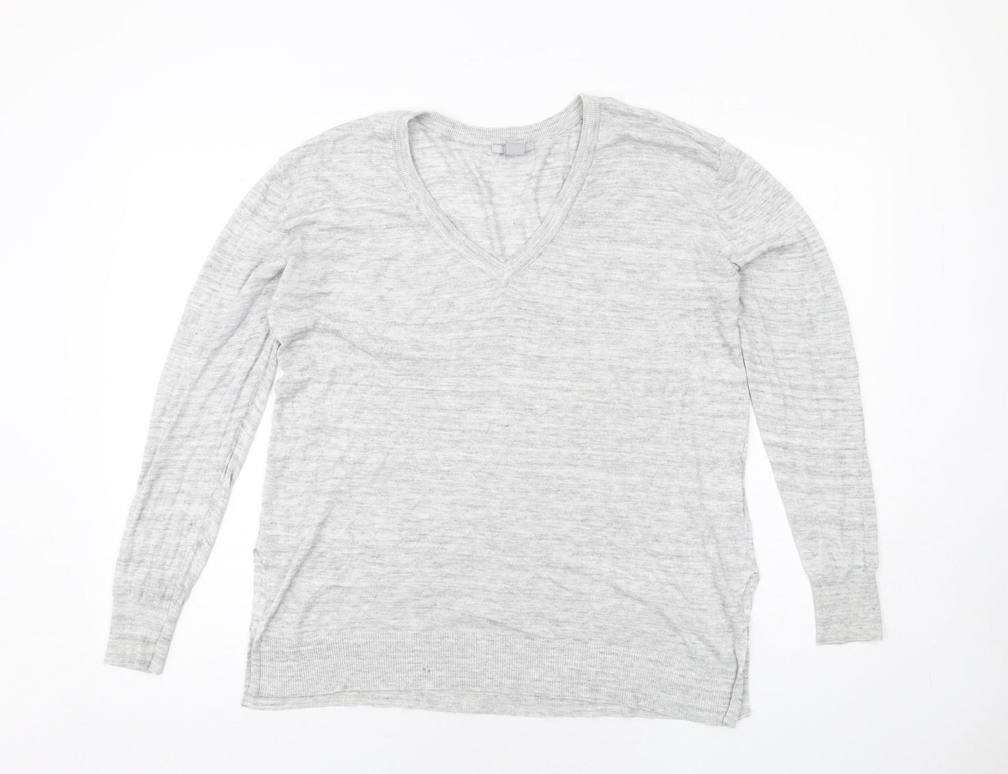 H&M Womens Grey V-Neck Viscose Pullover Jumper Size L