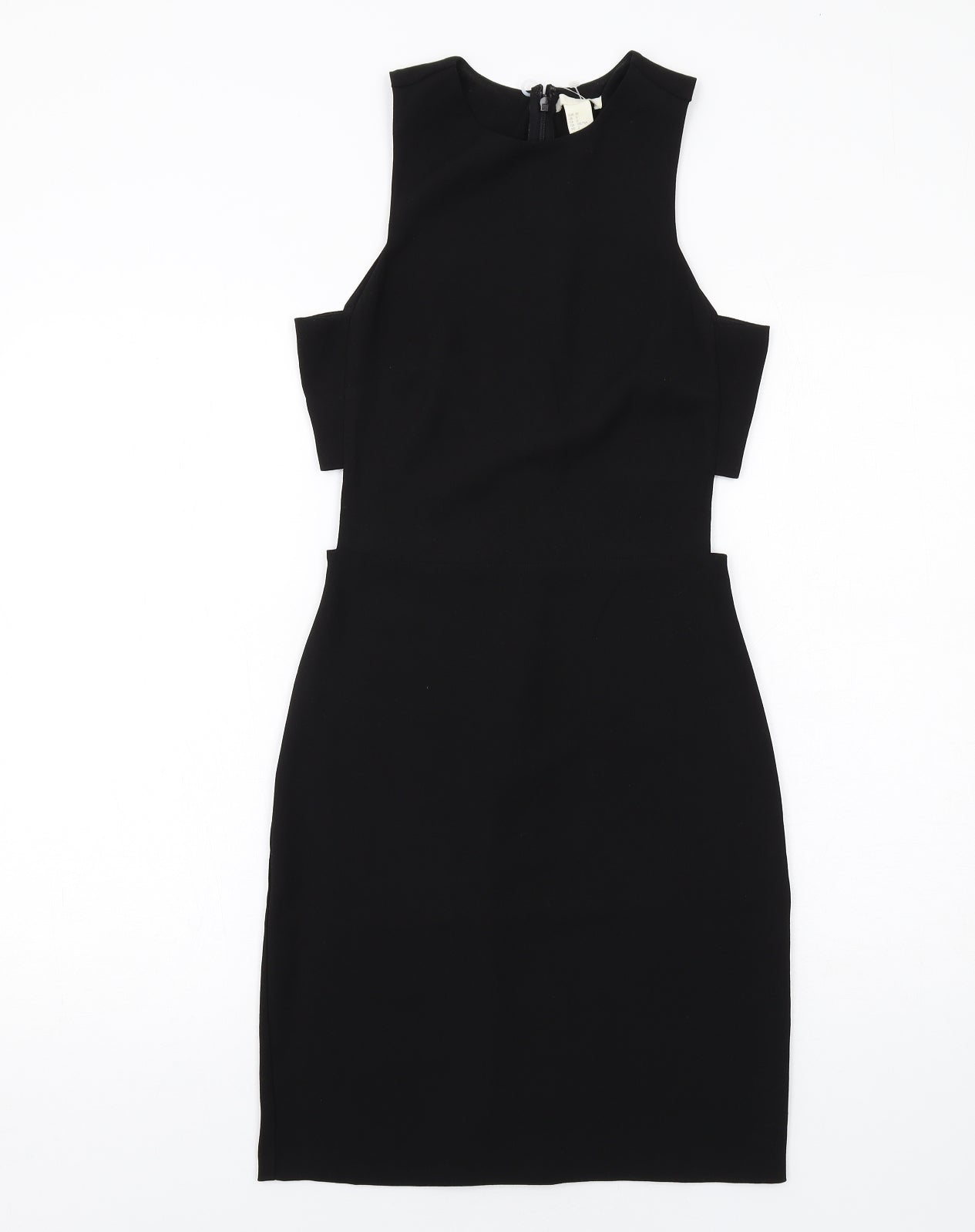H&M Womens Black Colourblock Polyester Shift Size 4 Round Neck Zip