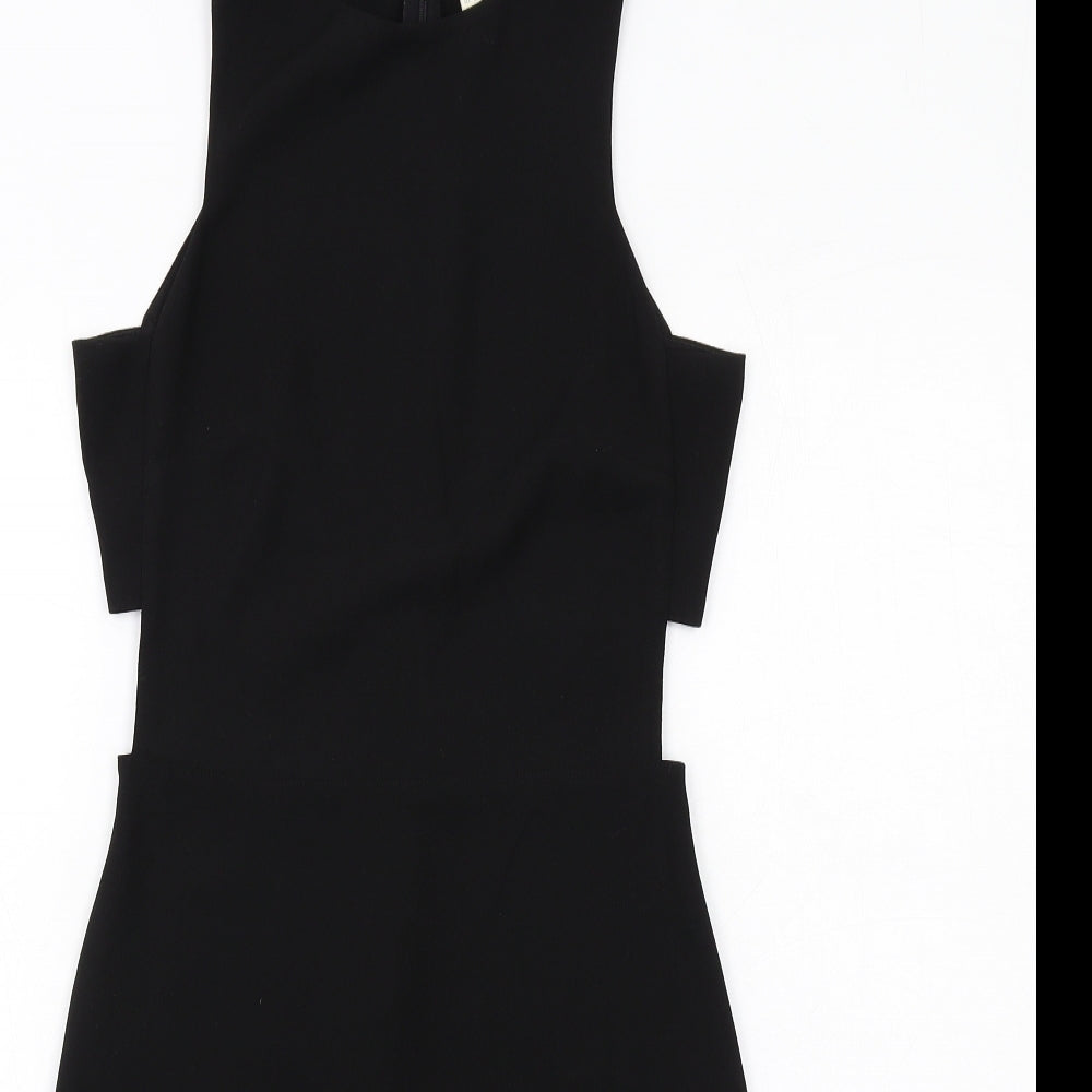 H&M Womens Black Colourblock Polyester Shift Size 4 Round Neck Zip