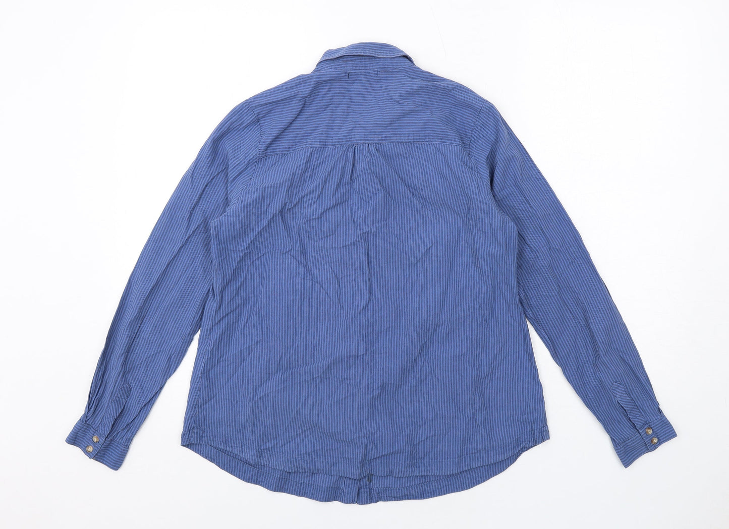 DASH Womens Blue Striped Cotton Basic Button-Up Size 14 Collared
