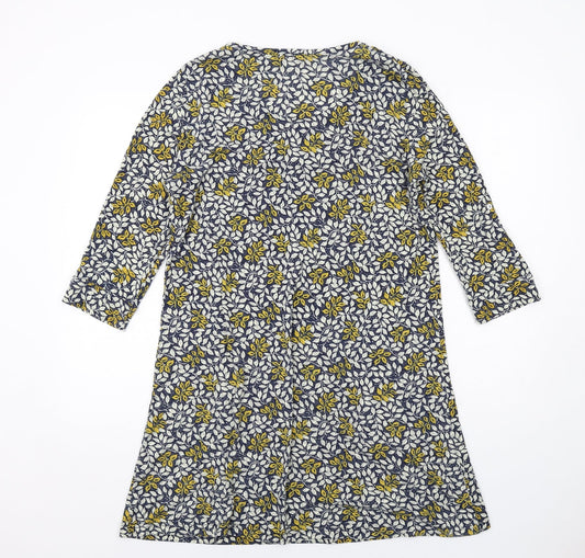 Sugar Crisp Womens Black Geometric Polyester A-Line Size M Round Neck Pullover - Leaf pattern