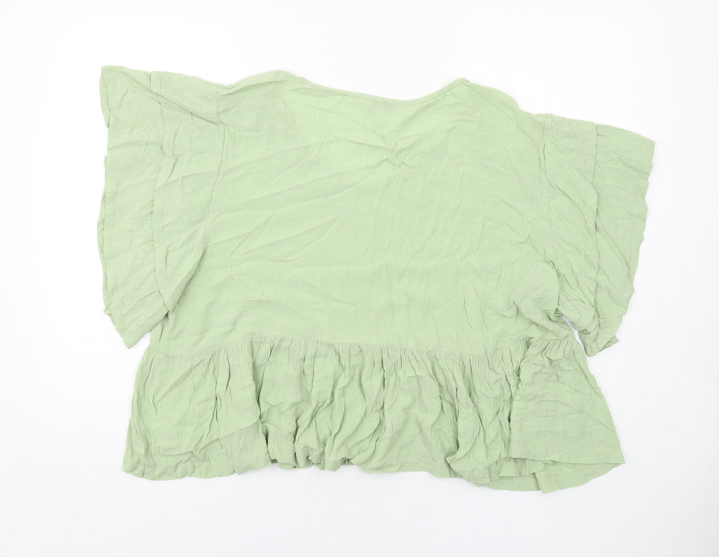 Cerulean Womens Green Viscose Basic Blouse Size 2XL Round Neck