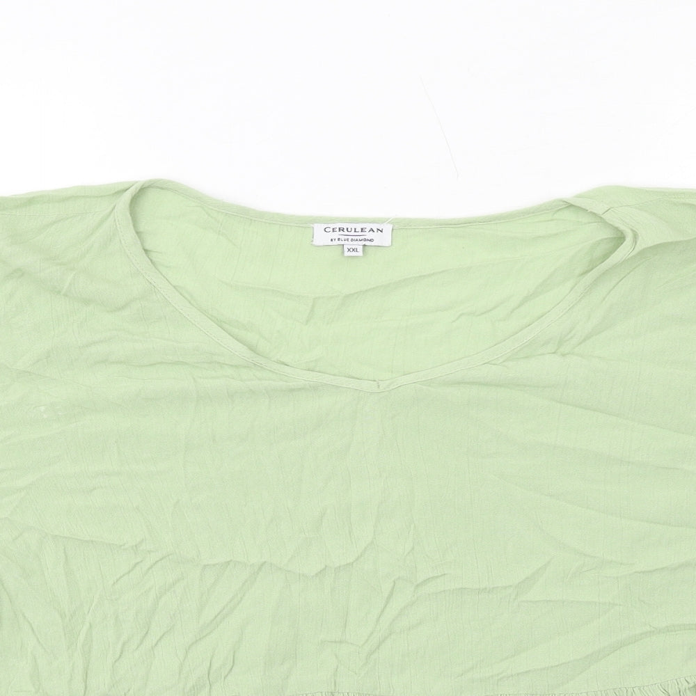 Cerulean Womens Green Viscose Basic Blouse Size 2XL Round Neck