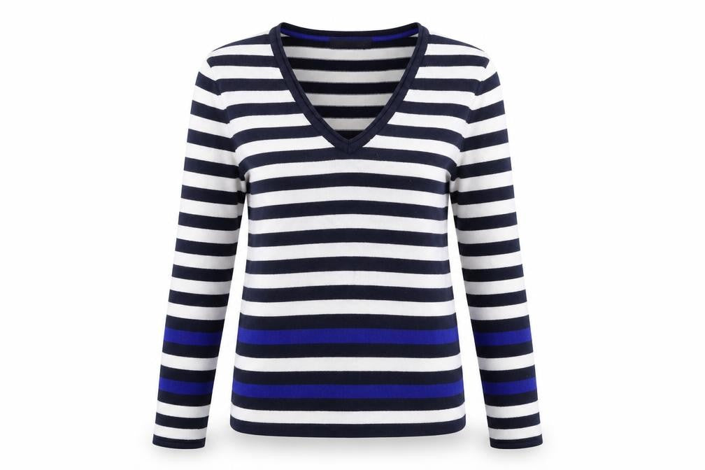 Marks and Spencer Womens Multicoloured V-Neck Striped Acrylic Pullover Jumper Size 14