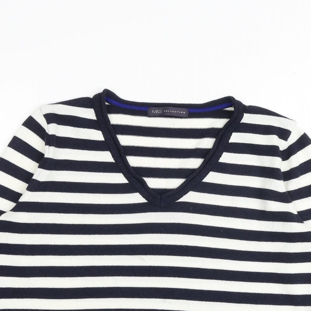 Marks and Spencer Womens Multicoloured V-Neck Striped Acrylic Pullover Jumper Size 14