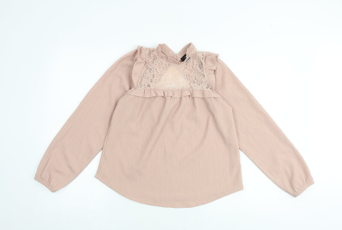 New Look Womens Pink Polyester Basic Blouse Size 6 Mock Neck - Lace Details