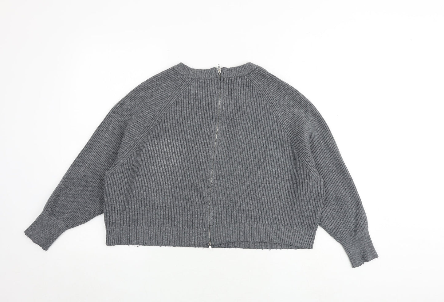 Zara Womens Grey Round Neck Viscose Pullover Jumper Size S