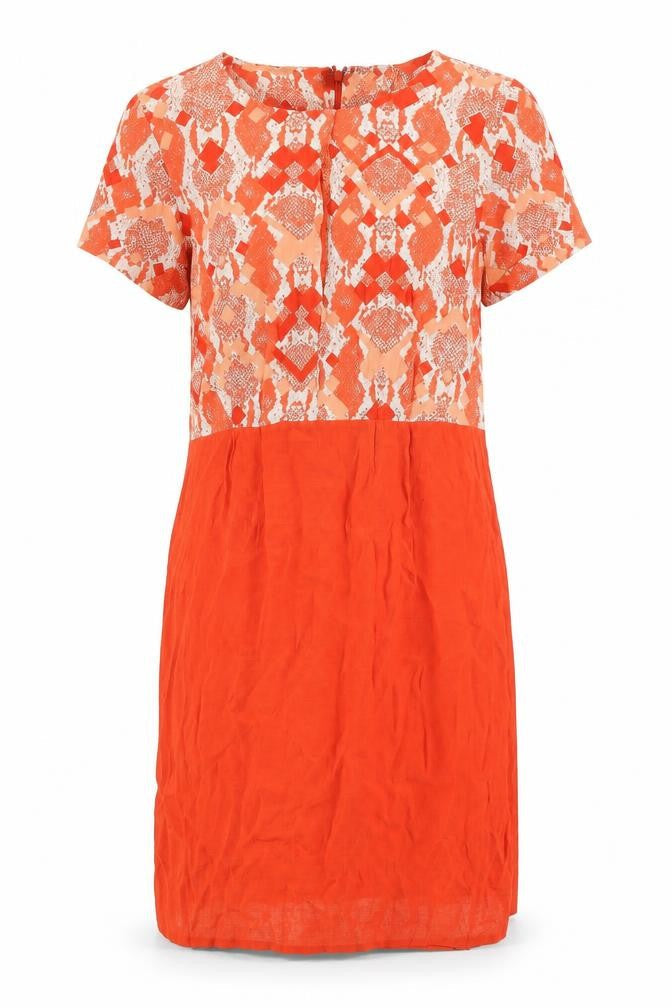French Connection Womens Orange Geometric Viscose Shift Size 8 Round Neck Zip