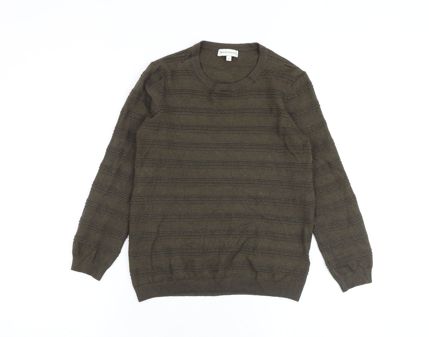 Warehouse Womens Green Crew Neck Viscose Pullover Jumper Size 10 - Textured