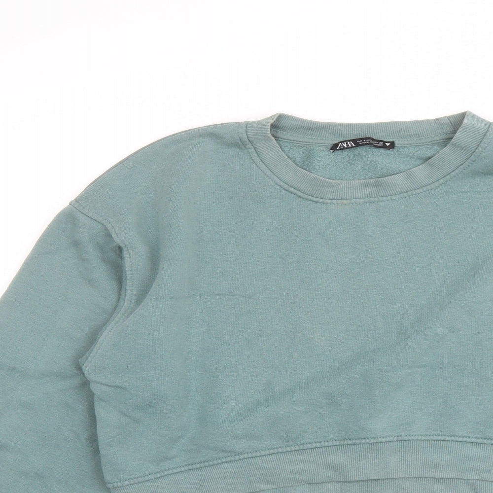 Zara Womens Green Cotton Pullover Sweatshirt Size S Pullover