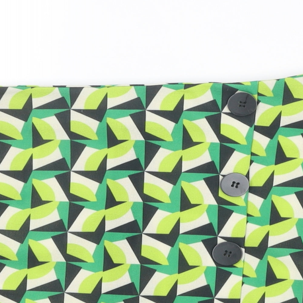 Boohoo Womens Green Geometric Polyester A-Line Skirt Size 10 Zip