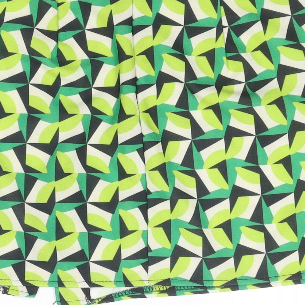 Boohoo Womens Green Geometric Polyester A-Line Skirt Size 10 Zip