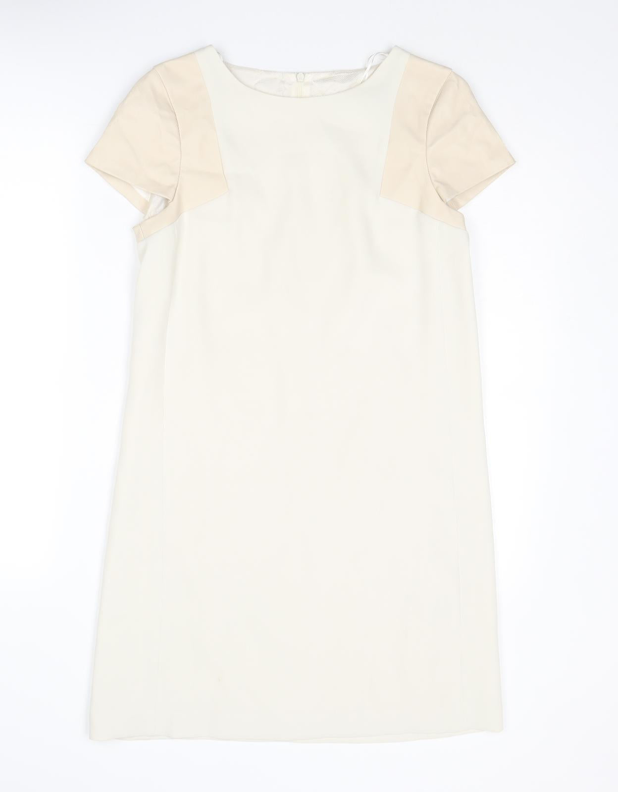 Zara Womens Ivory Polyester A-Line Size XS Round Neck Zip