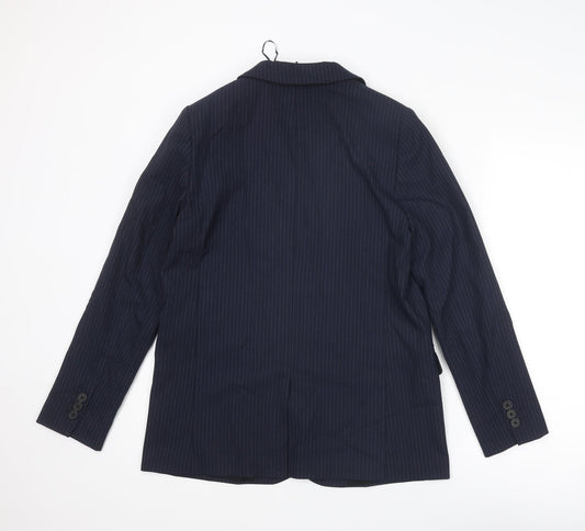 Marks and Spencer Womens Blue Pinstripe Polyester Jacket Suit Jacket Size 10