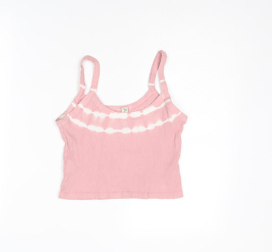 Pull&Bear Womens Pink Polyester Cropped Tank Size M Round Neck - Sun