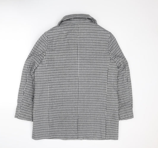 Marks and Spencer Womens Grey Geometric Pea Coat Coat Size 16 Buckle