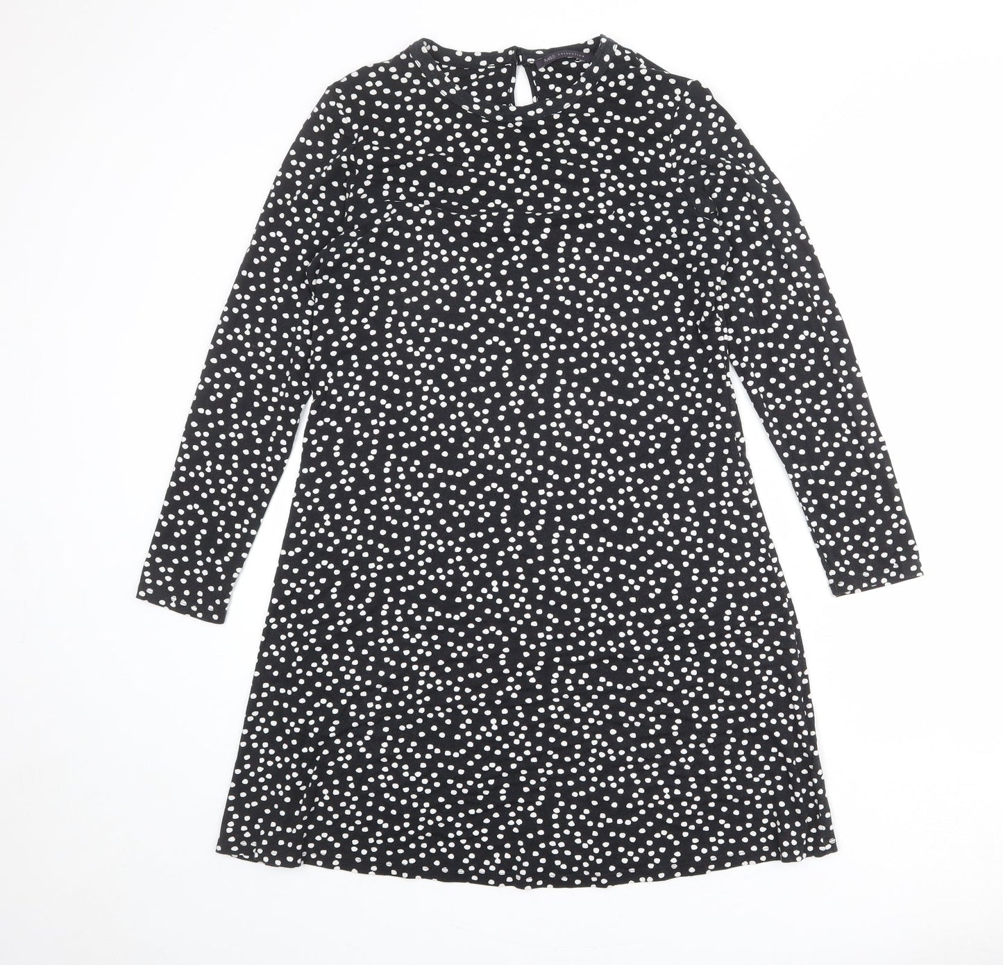 Marks and Spencer Womens Black Polka Dot Viscose A-Line Size 12 Round Neck Button
