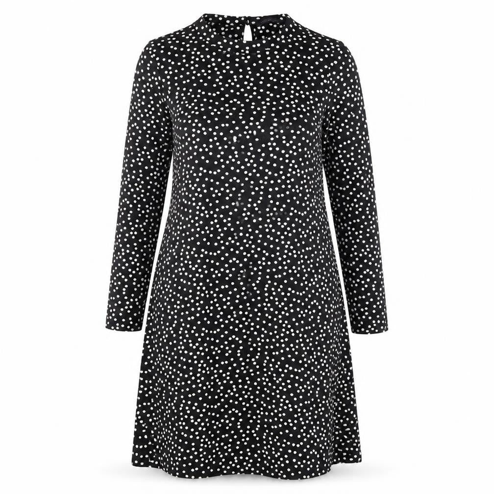 Marks and Spencer Womens Black Polka Dot Viscose A-Line Size 12 Round Neck Button