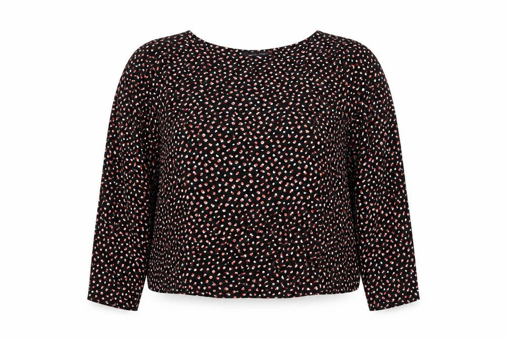 Marks and Spencer Womens Black Geometric Viscose Basic Blouse Size 18 Round Neck