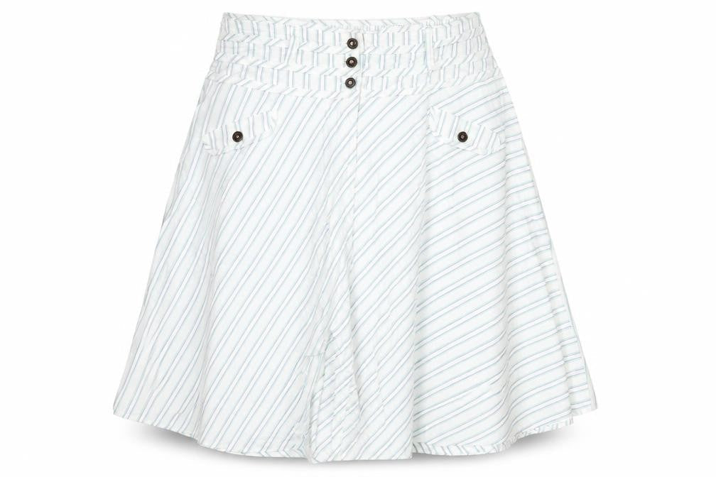 Crew Clothing White Striped Cotton Swing Skirt Size 16 Button