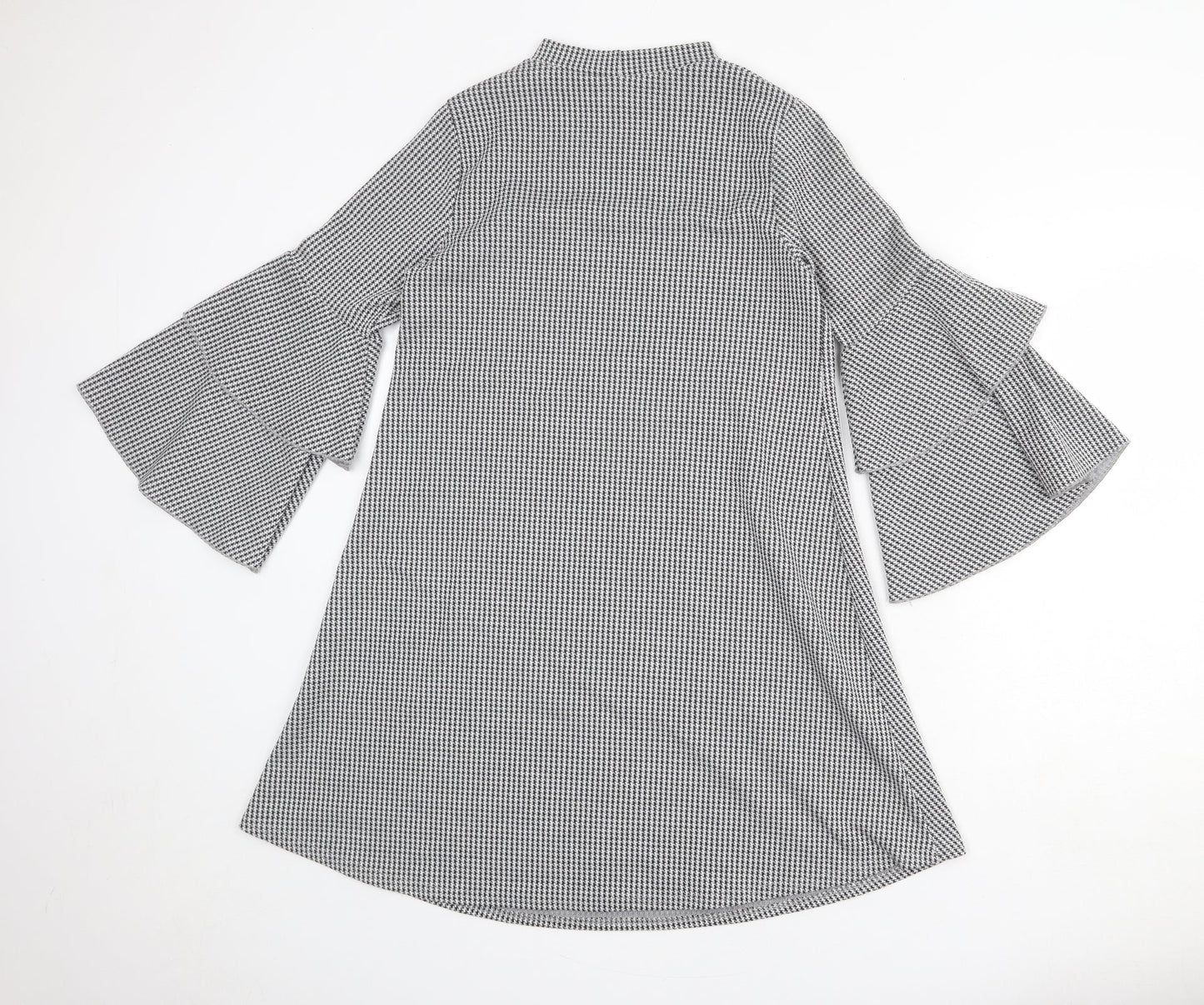 Vasamsi Womens Grey Geometric Polyester A-Line Size 8 Mock Neck Pullover