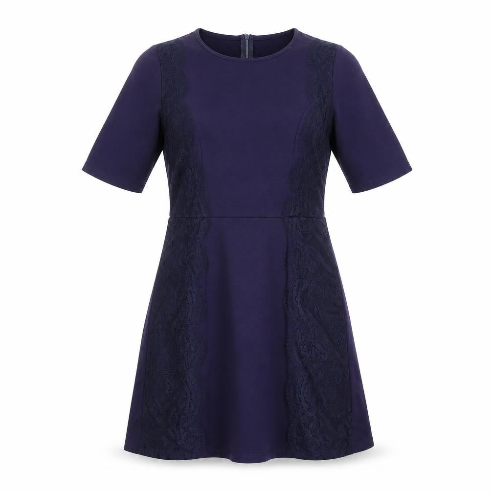 Warehouse Womens Blue Viscose A-Line Size 14 Round Neck Zip - Lace Details