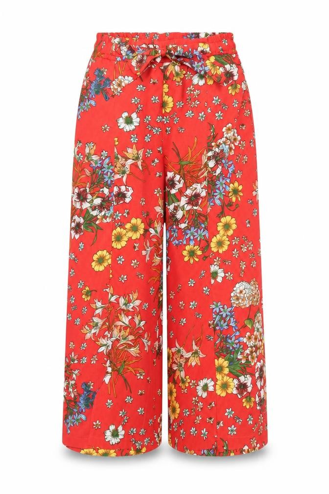 Japna Womens Red Floral Polyester Trousers Size S Regular