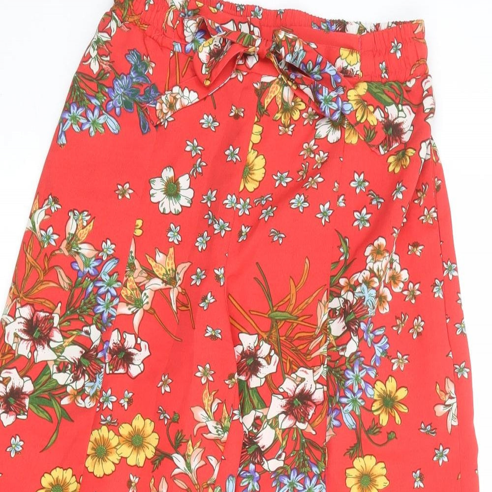 Japna Womens Red Floral Polyester Trousers Size S Regular