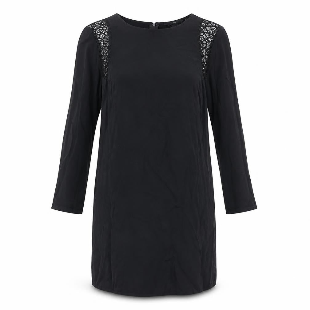 H&M Womens Black Viscose Sheath Size 8 Boat Neck Zip - Lace Detail