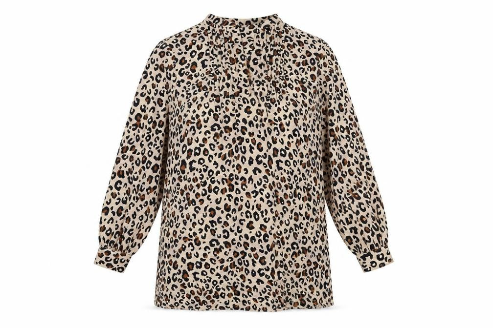 Marks and Spencer Womens Beige Animal Print Polyester Shift Size 14 V-Neck Button - Leopard Print
