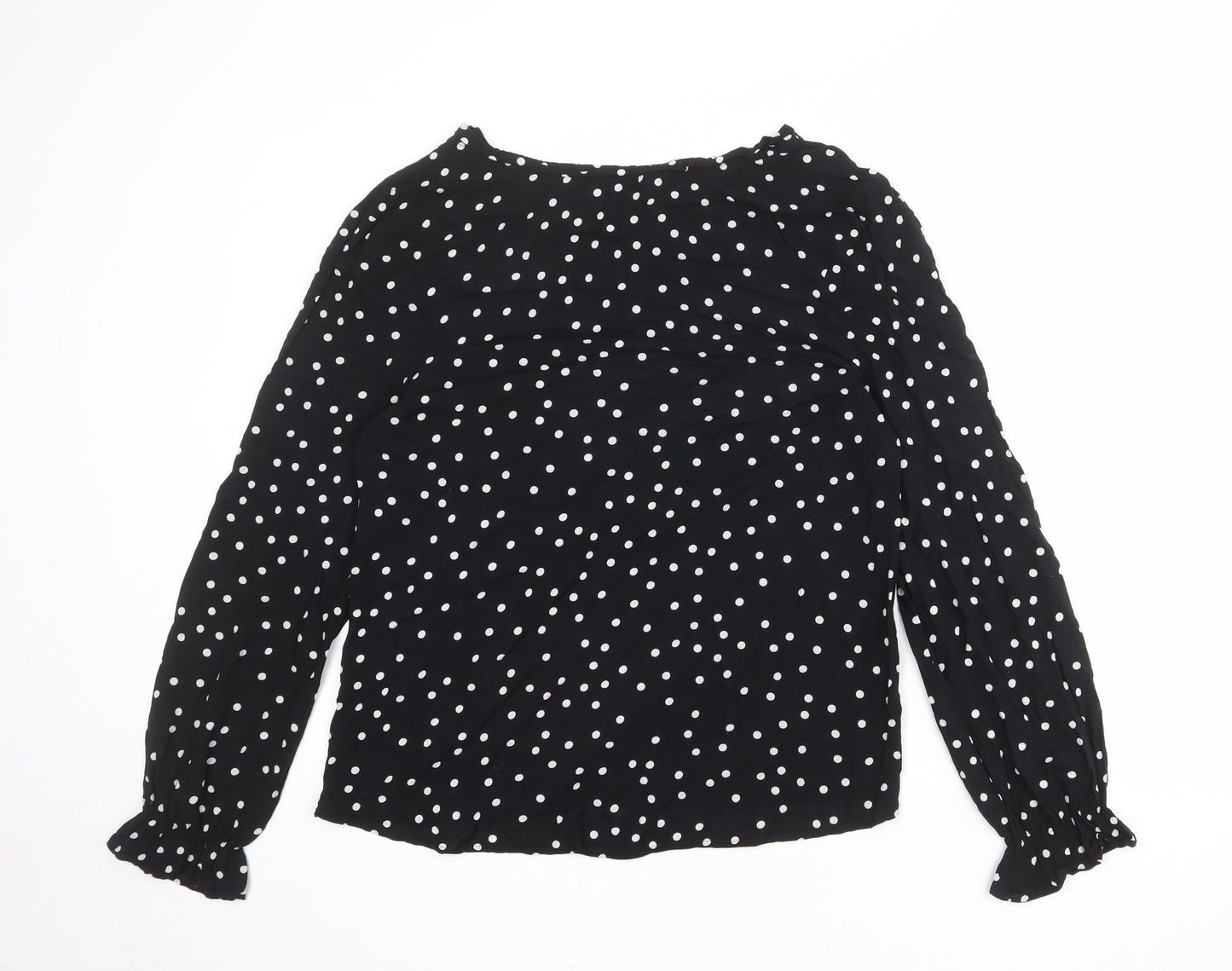NEXT Womens Black Polka Dot Polyester Basic Blouse Size 10 Boat Neck - Ruffle Sleeve
