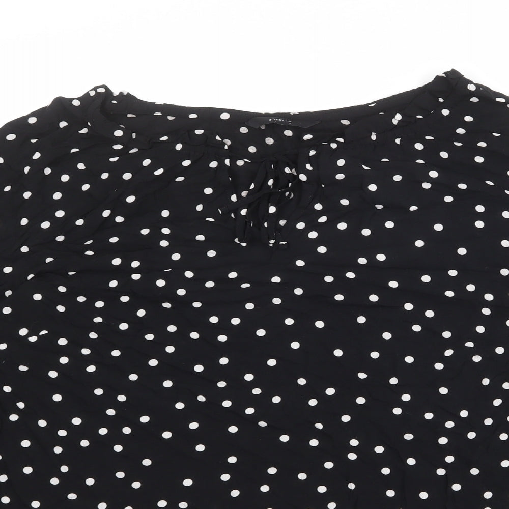 NEXT Womens Black Polka Dot Polyester Basic Blouse Size 10 Boat Neck - Ruffle Sleeve