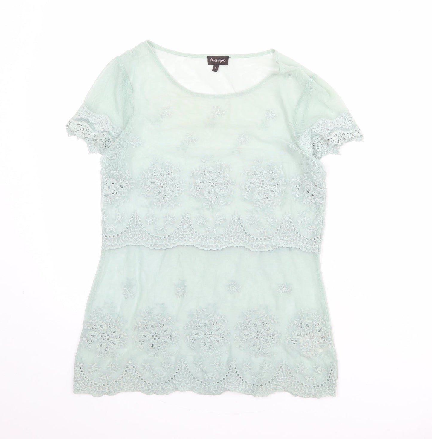 Phase Eight Womens Green Nylon Basic Blouse Size 8 Round Neck - Lace Details
