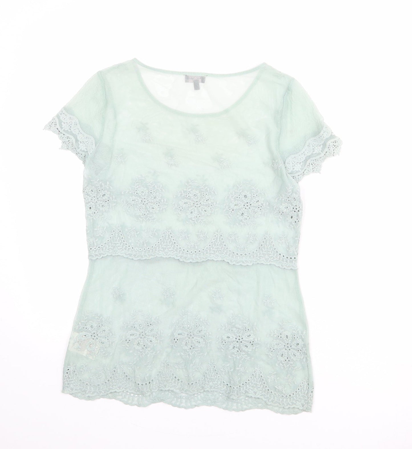 Phase Eight Womens Green Nylon Basic Blouse Size 8 Round Neck - Lace Details
