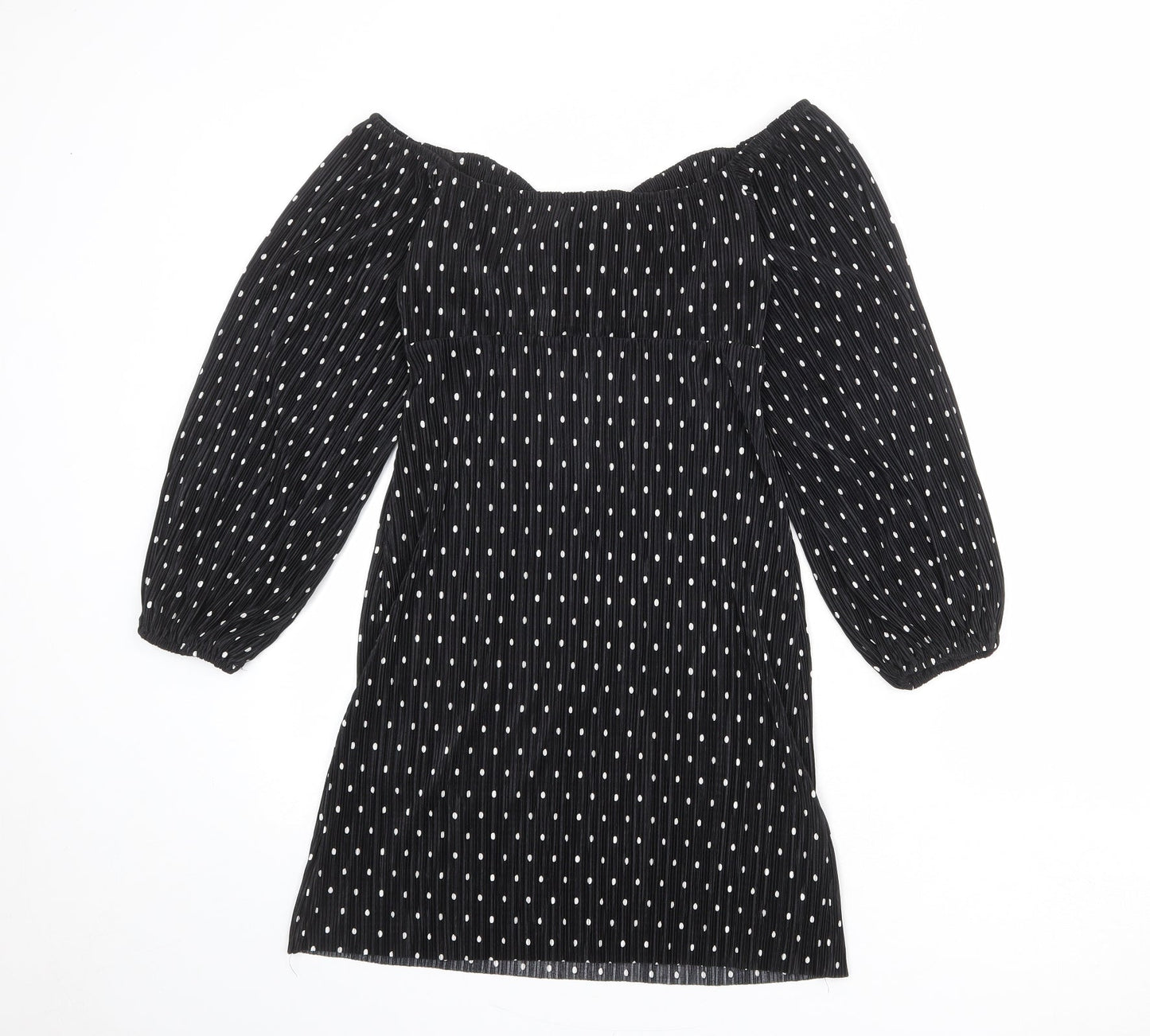 ASOS Womens Black Polka Dot Polyester A-Line Size 6 Off the Shoulder Tie