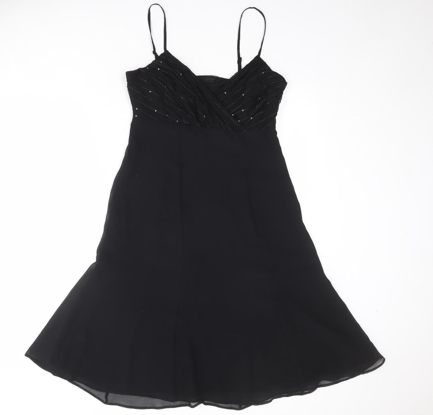St Michael Womens Black Polyester Slip Dress Size 12 V-Neck Zip