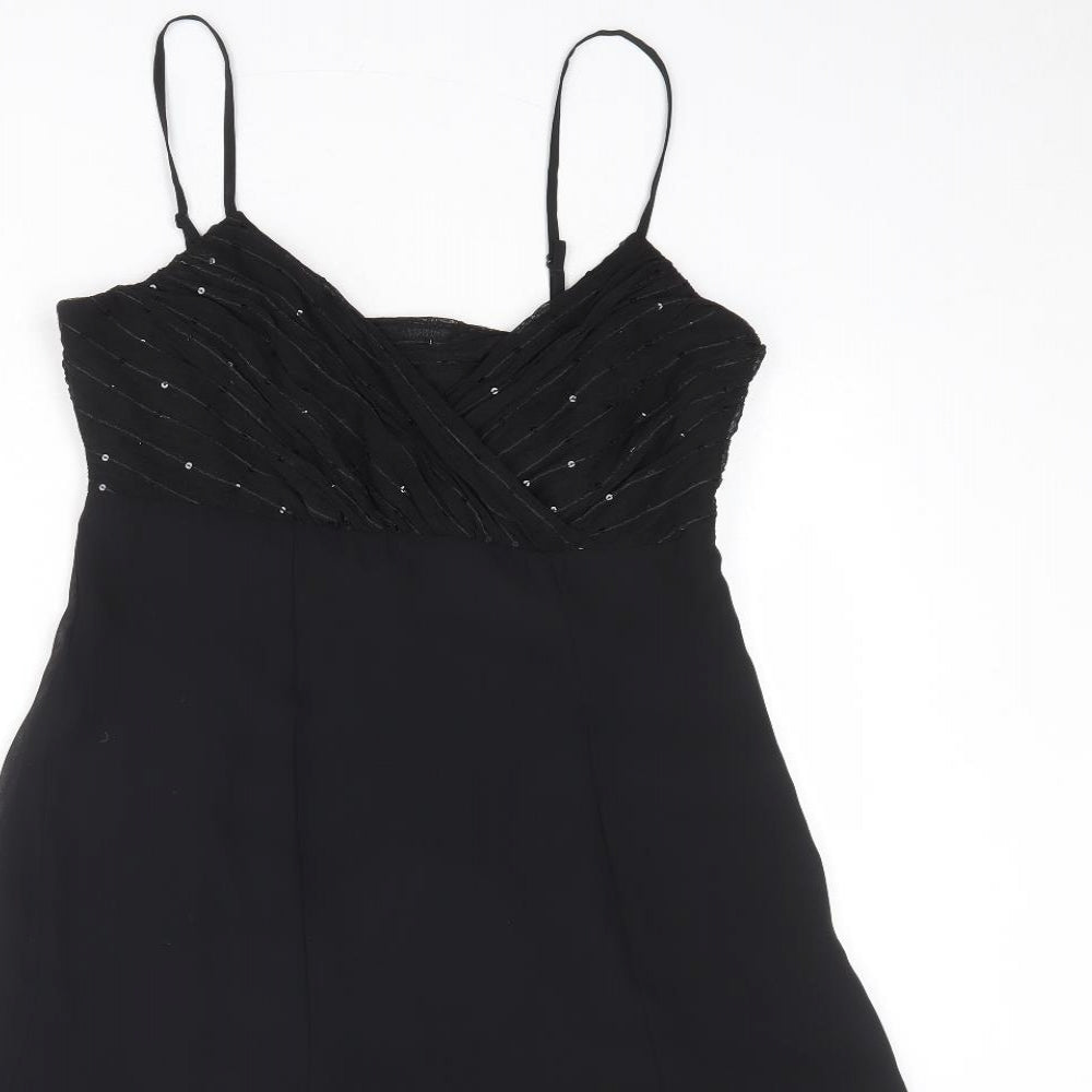 St Michael Womens Black Polyester Slip Dress Size 12 V-Neck Zip