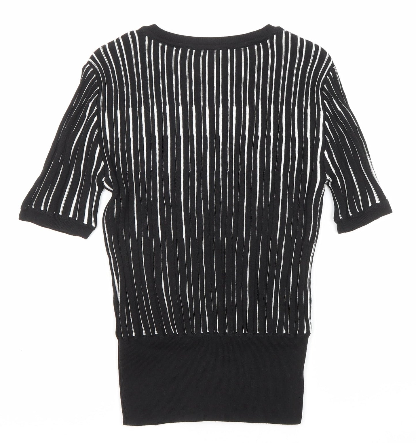 Marks and Spencer Womens Black Round Neck Striped Viscose Pullover Jumper Size 12