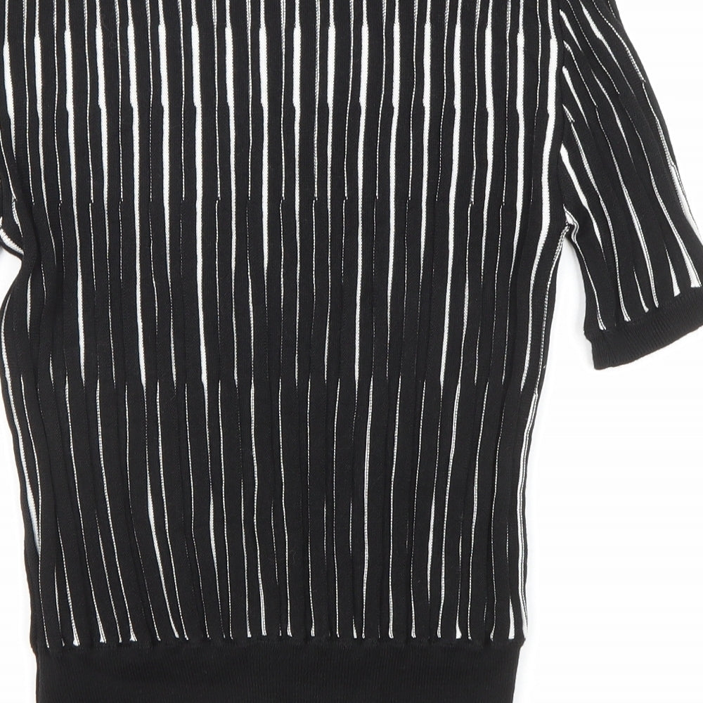 Marks and Spencer Womens Black Round Neck Striped Viscose Pullover Jumper Size 12