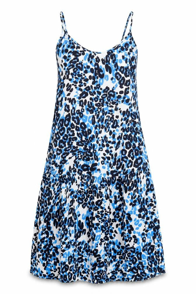 Marks and Spencer Womens Blue Animal Print Viscose Slip Dress Size 6 Scoop Neck Pullover