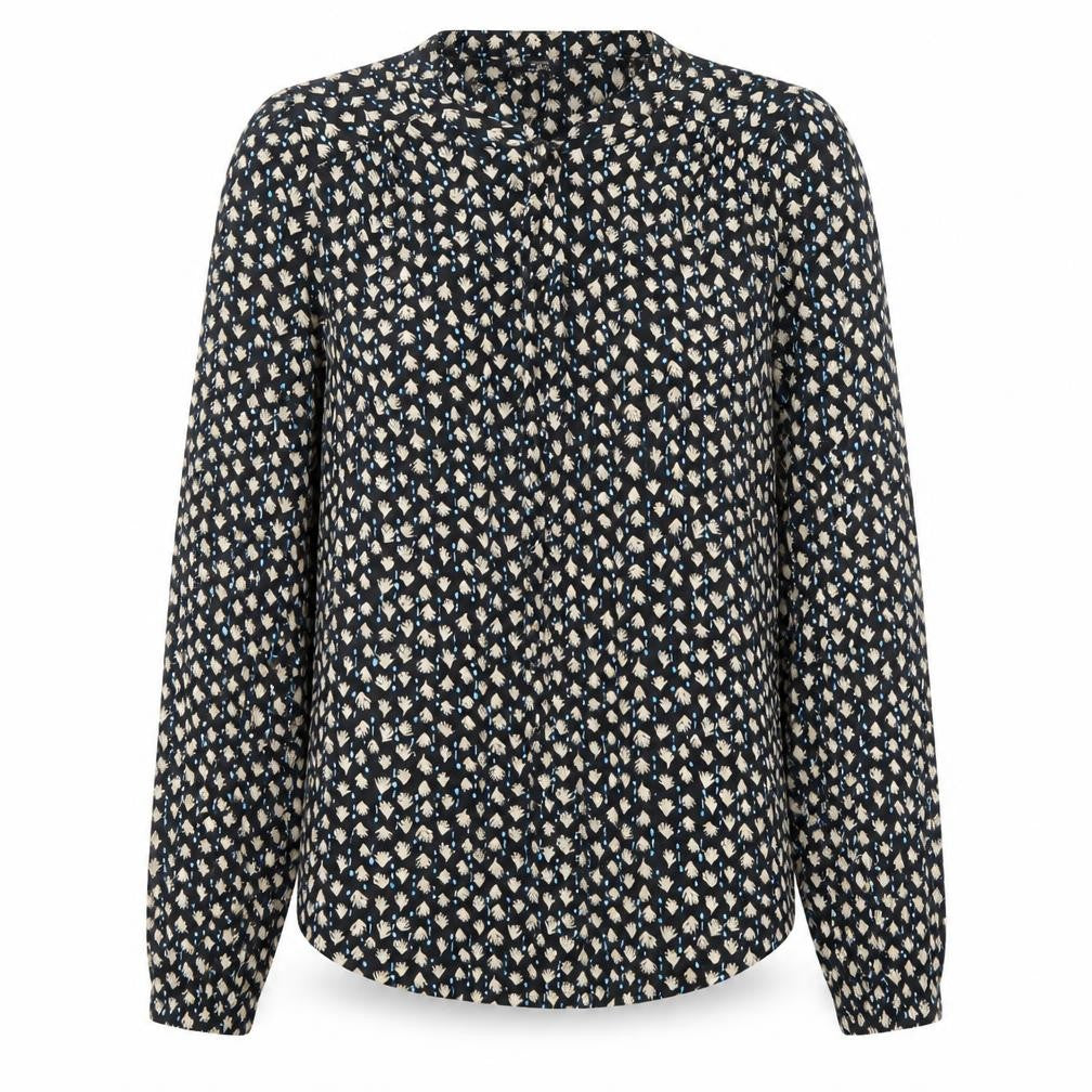 Marks and Spencer Womens Black Geometric Viscose Basic Blouse Size 6 Round Neck