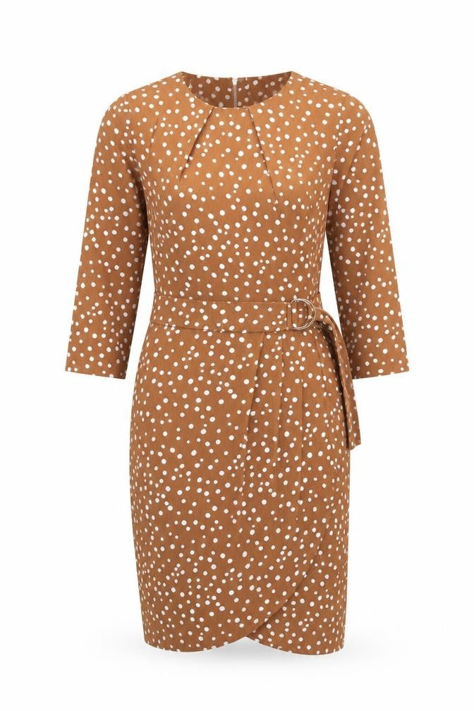 Blue Vanilla Womens Brown Polka Dot Polyester Pencil Dress Size 10 Boat Neck Zip - Spotted