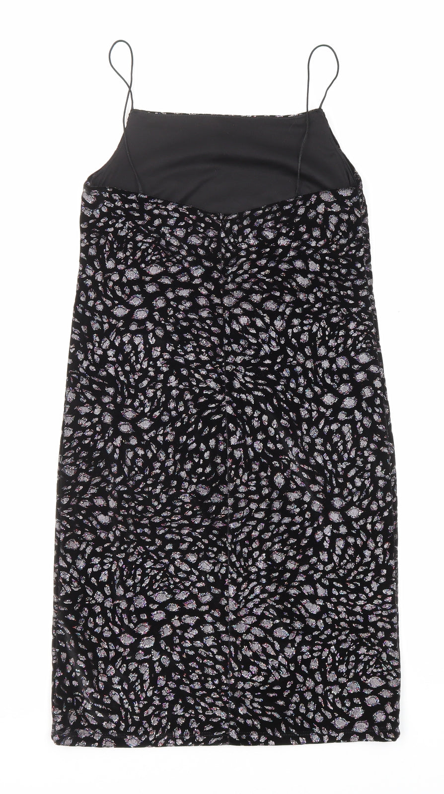 Topshop Womens Black Animal Print Polyester Slip Dress Size 10 Square Neck Pullover